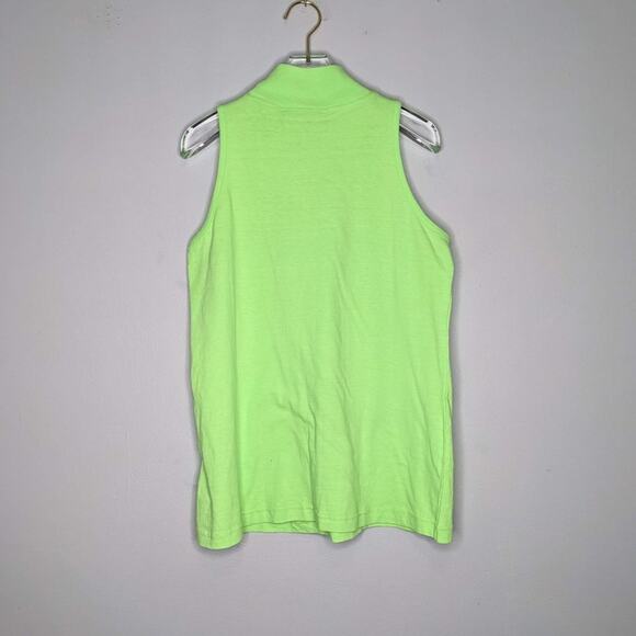 Croquet Club Vintage Neon Green Sleeveless Top Mock Neck Floral Embroidery - Picture 3 of 5